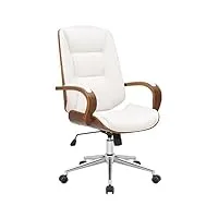 clp fauteuil de bureau yankton avec coque en bois et revêtement similicuir i chaise de bureau siège rembourrés i piètement métal, couleur:noyer/blanc