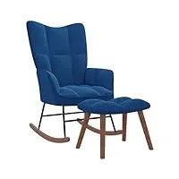 vidaxl chaise à bascule avec repose-pied fauteuil de relaxation avec tabouret siège de détente salon maison intérieur bleu velours