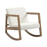 homcom fauteuil à bascule rocking chair design tissu effet laine bouclée style vintage base en bois - blanc crème