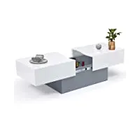 idmarket - table basse coulissante rectangulaire marta bois gris et plateau blanc