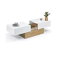idmarket - table basse coulissante rectangualire marta bois imitation hêtre et blanc