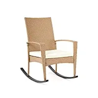 mondeer chaise de jardin exterieur fauteuil à bascule en rotin fauteuils de salon à bascule rocking chair avec coussin d'assise déhoussable fauteuil relax jardin plein air beige yaoyi
