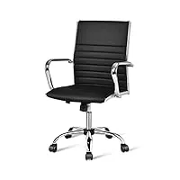 giantex chaise pivotante de bureau, siège rembourré avec surface en pu, dossier balançoire et hauteur réglable, base pivotante à 5 rayons, chaise moderne pour maison/bureau/jeu (noir)