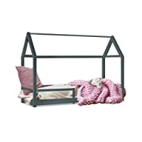 idmarket - lit cabane enfant 90 x 190 cm nessi gris avec sommier et barrières