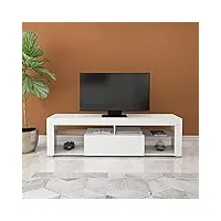 ml-design meuble bas tv, blanc, 140x51x35 cm, panneau de particules mdf finition mélaminée, compartiments fermés et ouverts, robuste, design minimaliste, buffet banc télévision, matériel de montage