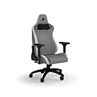 corsair tc200 fabric fauteuil gaming, forme standard (soutien durable, revêtement en tissu doux, support lombaire en mousse intégré, accoudoirs 4d) gris clair/blanc