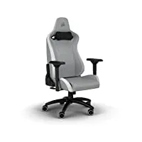 corsair tc200 leatherette fauteuil gaming, forme standard (soutien durable, revêtement en cuir synthétique rembourré, support lombaire en mousse intégré, accoudoirs 4d) gris clair/blanc