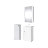 planetmöbel ensemble de salle de bain complet en meuble de 45 cm avec lavabo, armoire miroir et 1 armoire centrale en blanc, kit complet pour salle de bain 4 pièces
