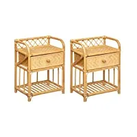 lot de 2 tables de chevet en rotin et bambou - 1 tiroir - h 60 cm