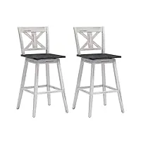 costway lot de 2 tabourets de bar, chaise de bar pivotant à 360° en bois d'hévéa avec dossier et repose-pieds, pour salon, restaurant, bar (51 x 51 x 109 cm)