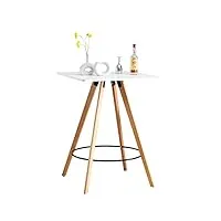 clp table haute de bar nerja avec plateau carré i pieds en bois i repose-pieds en métal, couleur:blanc, couleur du cadre:natura (carrée)