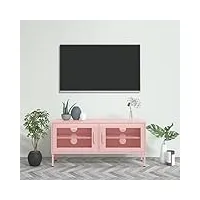 keyur meuble tv, banc tv buffet bas support de télévision meuble télé meuble tv rose 105x35x50 cm acier