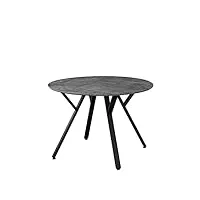 table de salle à manger sevinka - plateau rond en mdf et métal - coloris gris - 110 cm de diamètre x 75 cm de hauteur - pieds noirs