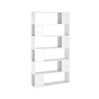 vidaxl bibliothèque séparateur de pièce cloison de séparation armoire à livres rangement diviseur paravent intérieur blanc brillant 100x24x188 cm