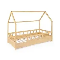 idmarket - lit cabane enfant 80 x 160 cm neree bois avec sommier et barrières