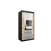 e- meubles armoire de chambre avec 2 portes coulissantes et miroir, penderie (tringle) avec étagères (lxhxp): 100cmx200cmx62cm megra wenge + sonoma, 100cm