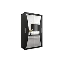 e- meubles armoire de chambre avec 2 portes coulissantes et miroir, penderie (tringle) avec étagères (lxhxp): 120cmx200cmx62cm megra wenge, 120cm
