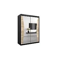 e- meubles armoire de chambre avec 2 portes coulissantes et miroir, penderie (tringle) avec étagères (lxhxp): 150cmx200cmx62cm megra wenge + sonoma