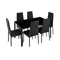 tectake table de salle à manger avec 6 chaises ensemble structure en acier - diverses couleurs (noir)