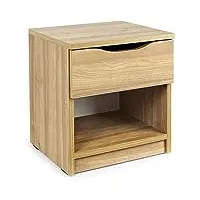 leomark table de chevet avec tiroir - bois naturel - meuble de rangement, cabinet chambre des enfants, hauteur 42 cm