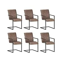 keyur lot de 6 chaises de salle à manger, chaise de cuisine chaise de salon chaises de salle à manger cantilever 6 pcs marron cuir véritable