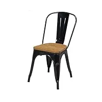 duhome 1x chaise de salle à manger chaise de cuisine en fer/métal empilable chaise de jardin avec dossier, noir + bois clair