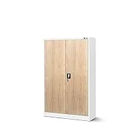 jan nowak armoire de bureau métallique c001k 3 etagères tôle d'acier portes battantes verrouillable 140 cm x 90 cm x 40 cm (blanc/imitation bois)