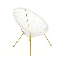 lolahome fauteuil de jardin acapulco en rotin pe et acier jaune et blanc 73 x 80 x 85 cm