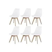 eggree lot de 6 chaises salle à manger scandinaves sgs tested, chaises de cuisine, rétro rembourrée chaise de bureau, pieds en bois de chêne massif, blanc