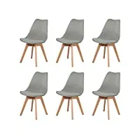 eggree lot de 6 chaises salle à manger scandinaves sgs tested, chaises de cuisine, rétro rembourrée chaise de bureau, pieds en bois de chêne massif, gris