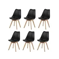 eggree lot de 6 chaises salle à manger scandinaves sgs tested, chaises de cuisine, rétro rembourrée chaise de bureau, pieds en bois de chêne massif, noir