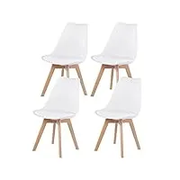 eggree lot de 4 chaises salle à manger scandinaves sgs tested, chaises de cuisine, rétro rembourrée chaise de bureau, pieds en bois de chêne massif, blanc