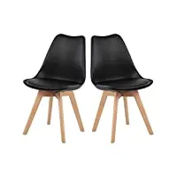 eggree lot de 2 chaises salle à manger scandinaves sgs tested, chaises de cuisine, rétro rembourrée chaise de bureau, pieds en bois de chêne massif, noir