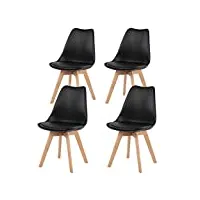 eggree lot de 4 chaises salle à manger scandinaves sgs tested, chaises de cuisine, rétro rembourrée chaise de bureau, pieds en bois de chêne massif, noir