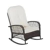 outsunny fauteuil à bascule rocking chair intérieur extérieur en résine tressée avec coussins moelleux - dim. 75l x 103l x 96h cm - marron crème