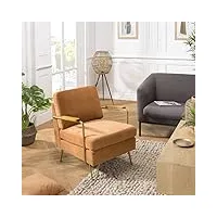 macabane albane - fauteuil lounge tissu orange métal doré accoudoirs bois
