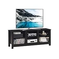 costway meuble tv avec 6 compartiments pour tv 65" au max, banc tv tablette amovible en 3 positions, 6 trous de câble pour salon chambre bureau 135x39,5x54cm(noir)