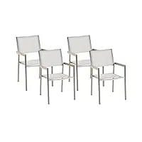 lot de 4 chaises de jardin empilables blanc et argenté en tissu et inox grosseto