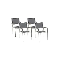 lot de 4 chaises de jardin empilables gris et argenté en tissu et inox grosseto