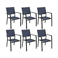 proloisirs fauteuils de jardin aluminium et toile games (lot de 6) graphite, bleu