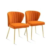 sepnine chaises de salle à manger modernes en velours - avec pieds en métal doré - pour salle à manger, cuisine, le salon (lot de 2, orange)