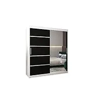 e- meubles armoire de chambre avec 2 portes coulissantes et miroir style contemporain penderie (tringle) avec étagères (lxhxp): 180cmx200cmx62cm ventila 2 blanc + noir