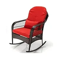 costway fauteuil à bascule, chaise berçante en rotin pe avec coussins, structure en acier robuste, rocking chair idéal pour jardin, piscine, balcon, montage facile
