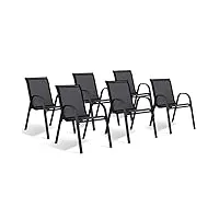 idmarket - lot de 6 chaises de jardin lyma métal et textilène empilables noires