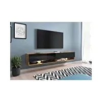 piaski meuble tv lowboard a 180 cm, meuble tv, couleur noire wotan, éclairage led en option (sans éclairage led), noir