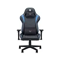 predator gaming chair, chaise gaming, chaise bureau, coussin lombaire, appui-tête amovible, accoudoirs réglables, mouvement de dossier 155 degrés, cadre en acier, cuir synthétique, noir/bleu