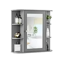 giantex armoire murale de salle de bain avec miroir, armoire de toilettes suspendue avec 10 étagères, meuble de rangement suspendu wc avec porte, armoire de maquillage en bois (gris)