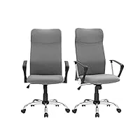 songmics fauteuil de bureau, lot de 2, chaise ergonomique pour salle de réunion, siège pivotant, assise rembourrée, réglable en hauteur et inclinable, capacité de charge 120 kg, gris obn034g01-2