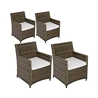 tectake® ensemble de 4 fauteuils avec accoudoirs pour salon de jardin exterieur en poly rotin fauteuil de jardin confortable, mobilier de jardin pour amenagement balcon extérieur terrasse veranda