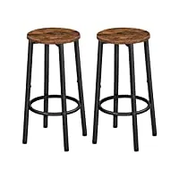 hoobro lot de 2 tabourets de bar, tabourets de cuisine avec repose-pieds, chaises hautes, cadre en métal robuste, pour restaurants, cuisines, bars et soirée, marron rustique et noir ebf03by01